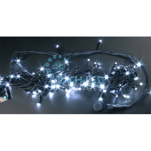 Гирлянда светодиодная белая постоянного свечения 24B, 100 LED, провод черный, IP54 RL-S10C-24V-B/W