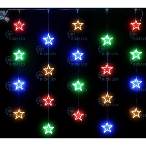 Гирлянда светодиодная Занавес разноцветная 220B, 20 LED, провод прозрачный, IP54 RL-CMST2*2-T/M