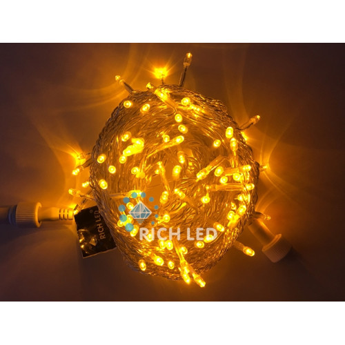 Гирлянда светодиодная желтая постоянного свечения 220B, 100 LED, провод прозрачный, IP54 RL-S10C-220V-T/Y