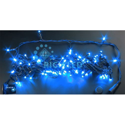 Гирлянда светодиодная синяя постоянного свечения 24B, 100 LED, провод черный, IP54 RL-S10C-24V-B/B