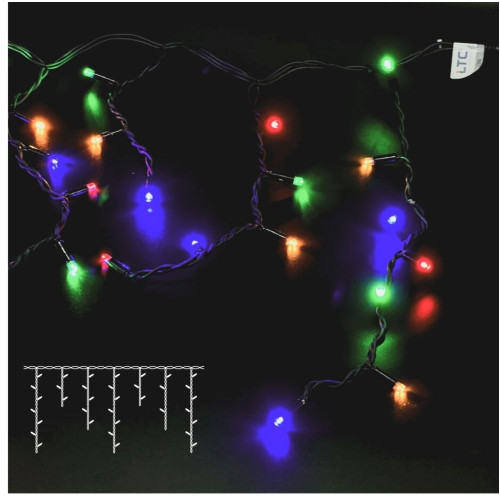 Гирлянда Бахрома 3,1 х 0,5 м Разноцветная 220В, 120 LED, Провод Черный Каучук, IP65