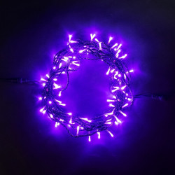 Гирлянда Нить 10м Пурпурная 24В, 100 LED, Провод Черный ПВХ, IP54