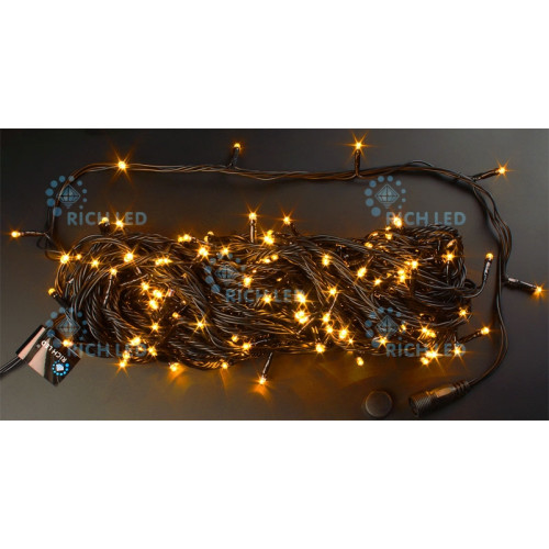 Гирлянда светодиодная желтая 8 режимов свечения 220B, 200 LED, провод черный, IP54 RL-T20C2-B/Y