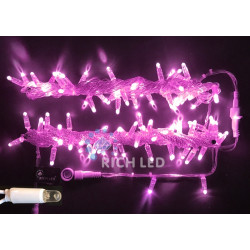 Гирлянда светодиодная розовая постоянного свечения 220B, 100 LED, провод прозрачный, IP65 RL-S10C-220V-CT/P