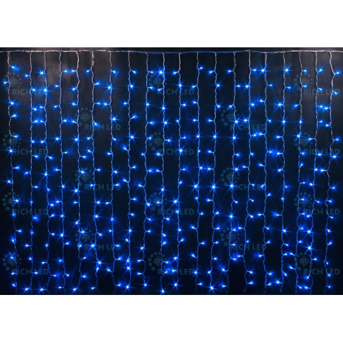 Гирлянда светодиодная Занавес синяя с мерцанием 220B, 300 LED, провод прозрачный, IP54 RL-CS2*1.5F-T/B
