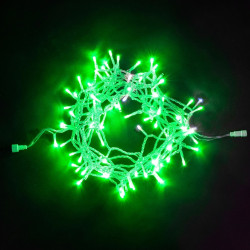 Гирлянда Нить 10м Зеленая с Мерцанием Белого Диода 220В, 100 LED, Провод Прозрачный ПВХ, IP54