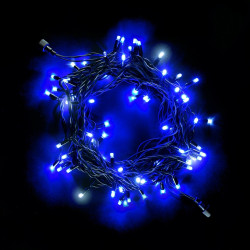 Гирлянда Нить 10м Синяя с Мерцанием Белого Диода 220В, 75 LED, Провод Черный Каучук, IP65