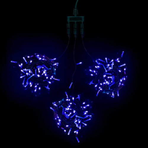 Комплект 3 Синих Нити с Мерцанием Белого Диода по 20м, 600 LED, Провод Черный ПВХ, IP54