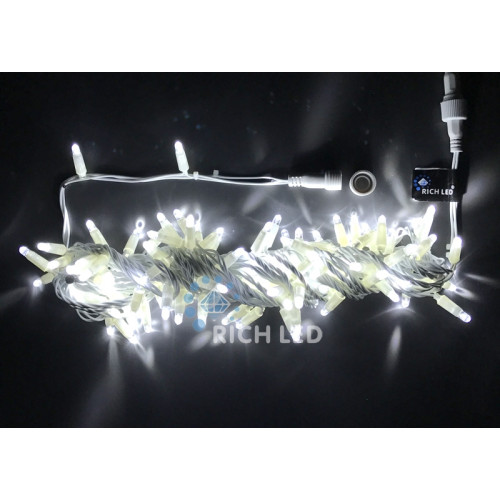 Гирлянда светодиодная белая постоянного свечения 24B, 100 LED, провод прозрачный, IP65 RL-S10C-24V-CT/W