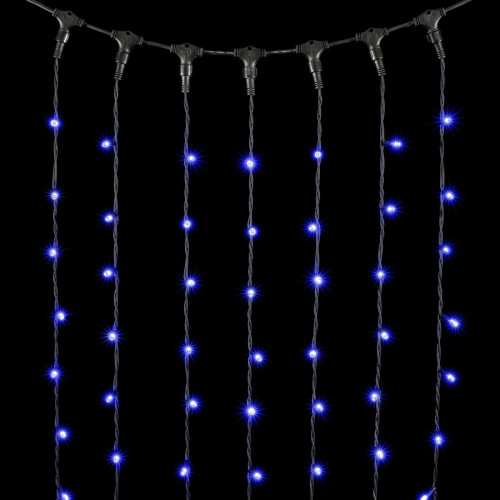 Гирлянда Занавес 2 x 3 м Синий 220В, 600 LED, Провод Черный Каучук, IP65