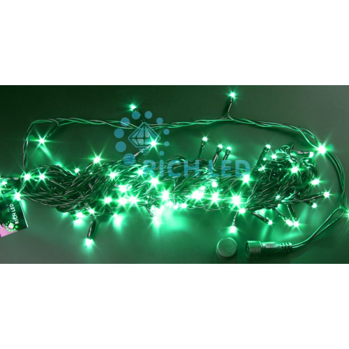 Гирлянда светодиодная зеленая постоянного свечения 24B, 100 LED, провод черный, IP54 RL-S10C-24V-B/G