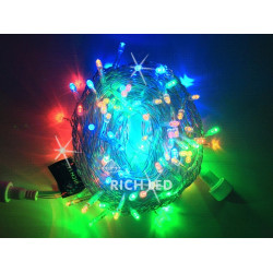Гирлянда светодиодная разноцветная с мерцанием 24B, 100 LED, провод прозрачный, IP54 RL-S10CF-24V-T/RGP