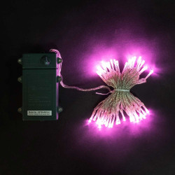 Гирлянда Нить на Батарейках с Таймером 10м Светло-Розовая, 100 LED, Провод Прозрачный Силикон, IP65