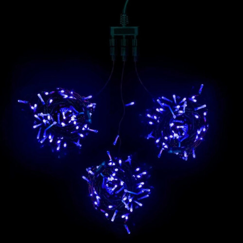 Комплект 3 Синих Нити по 20м, 600 LED, Провод Черный ПВХ, IP54