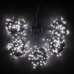 Комплект 5 Белых Нитей по 20м, 1000 LED, Провод Черный ПВХ, IP54