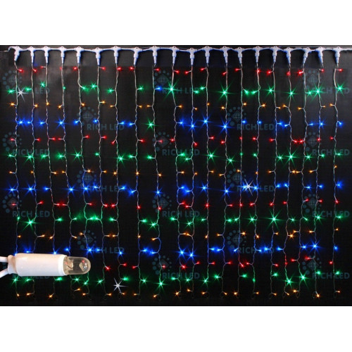 Гирлянда светодиодная Занавес разноцветная с мерцанием 220B, 1000 LED, провод белый, IP65 RL-C2*6F-CW/RGP