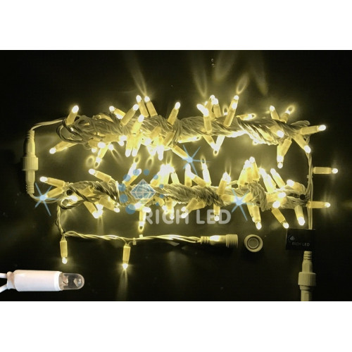 Гирлянда светодиодная белая с мерцанием 220B, 100 LED, провод белый, IP65 RL-S10CF-220V-CW/WW