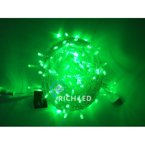 Гирлянда светодиодная зеленая постоянного свечения 220B, 100 LED, провод прозрачный, IP54 RL-S10C-220V-T/G