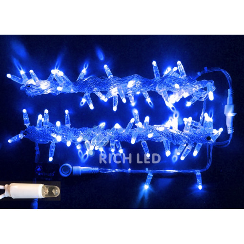 Гирлянда светодиодная синяя постоянного свечения 220B, 100 LED, провод прозрачный, IP65 RL-S10C-220V-CT/B