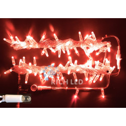 Гирлянда светодиодная красная постоянного свечения 220B, 100 LED, провод прозрачный, IP65 RL-S10C-220V-CT/R