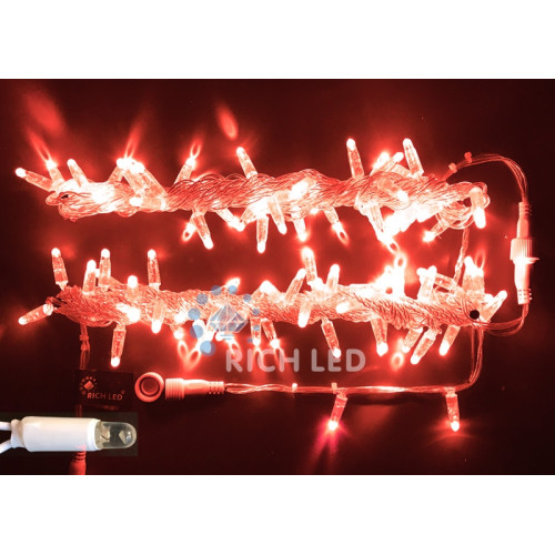 Гирлянда светодиодная красная постоянного свечения 220B, 100 LED, провод прозрачный, IP65 RL-S10C-220V-CT/R