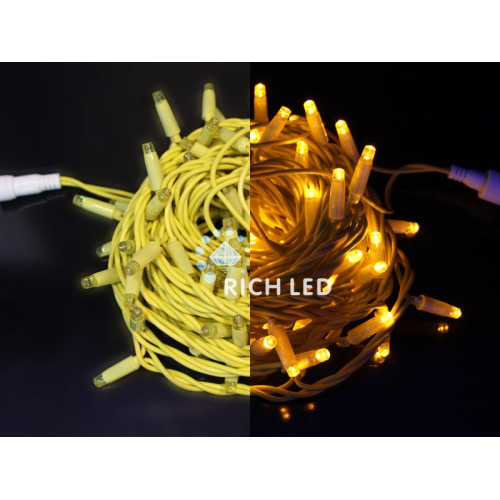 Гирлянда светодиодная желтая постоянного свечения 24B, 100 LED, провод желтый, IP65 RL-S10C-24V-RY/Y