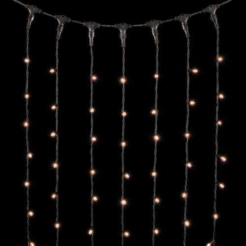 Гирлянда Занавес 2 x 3 м Экстра Тепло-Белый 220В, 600 LED, Провод Черный Каучук, IP65