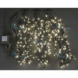 Гирлянда светодиодная белая 8 режимов свечения 24B, 600 LED, провод черный, IP54 RL-T3*20N2-B/WW