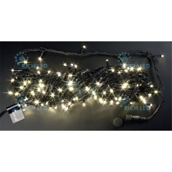 Гирлянда светодиодная белая 8 режимов свечения 220B, 200 LED, провод черный, IP54 RL-T20C2-B/WW