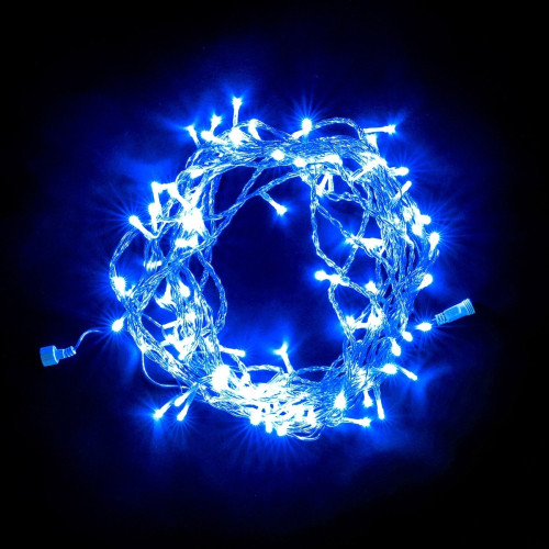 Гирлянда Нить 10м Синяя 24В, 100 LED, Провод Прозрачный ПВХ, IP54