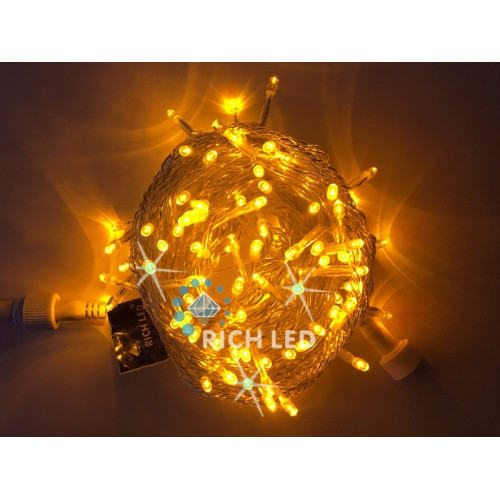 Гирлянда светодиодная желтая с мерцанием 24B, 100 LED, провод прозрачный, IP54 RL-S10CF-24V-T/Y