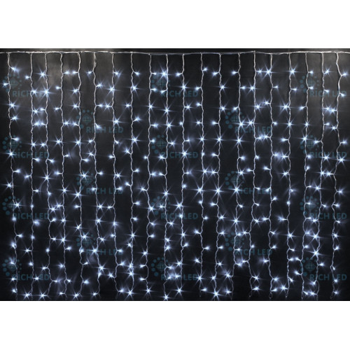 Гирлянда светодиодная Занавес белая 220B, 300 LED, провод черный, IP65 RL-CS2*1.5-CB/W