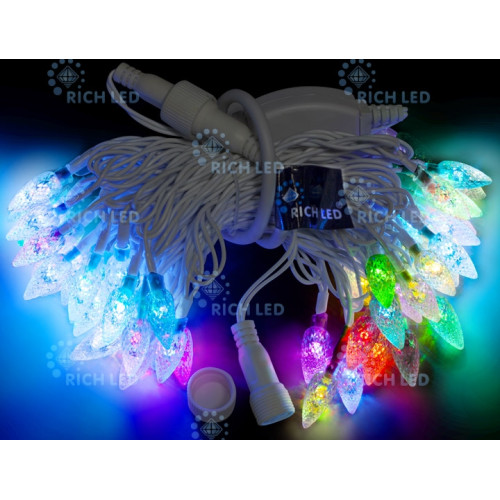 Гирлянда светодиодная разноцветная Шишки 220B, 50 LED, провод белый, IP54 RL-T7.5-50C-2/W/RGB