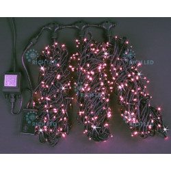 Гирлянда светодиодная розовая с мерцанием 24B, 600 LED, провод черный, IP54 RL-S3*20F-B/P