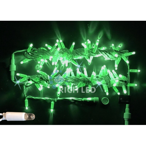 Гирлянда светодиодная зеленая с мерцанием 220B, 100 LED, провод белый, IP65 RL-S10CF-220V-CW/G