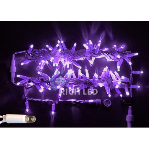 Гирлянда светодиодная фиолетовая постоянного свечения 220B, 100 LED, провод белый, IP65 RL-S10C-220V-CW/V