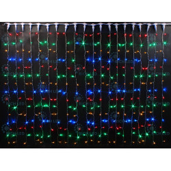 Гирлянда светодиодная Занавес разноцветная 8 режимов свечения 220B, 300 LED, провод прозрачный, IP54 RL-C2*3C3-T/M