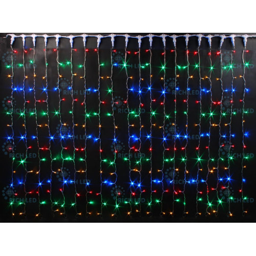 Гирлянда светодиодная Занавес разноцветная с мерцанием 220B, 1500 LED, провод черный, IP65 RL-C2*9F-CB/RGP