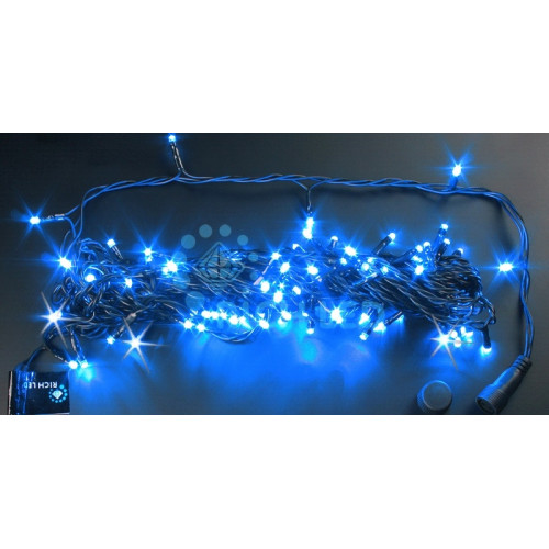 Гирлянда светодиодная синяя с мерцанием 24B, 100 LED, провод черный, IP54 RL-S10CF-24V-B/B