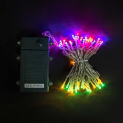 Гирлянда Нить на Батарейках с Таймером 10м Разноцветная, 100 LED, Провод Прозрачный Силикон, IP65