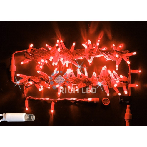 Гирлянда светодиодная красная с мерцанием 220B, 100 LED, провод белый, IP65 RL-S10CF-220V-CW/R