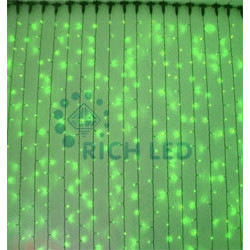 Гирлянда светодиодная Занавес зеленая 220B, 300 LED, провод белый, IP65 RL-CS2*1.5-CW/G