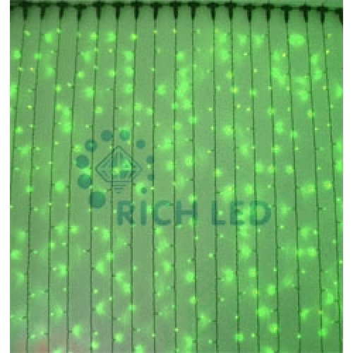 Гирлянда светодиодная Занавес зеленая 220B, 300 LED, провод белый, IP65 RL-CS2*1.5-CW/G