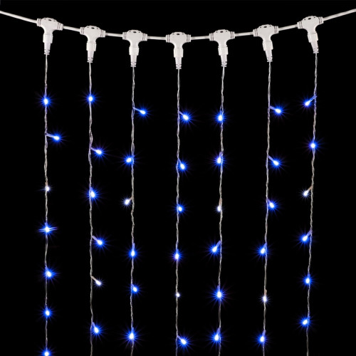 Гирлянда Занавес 2 x 2 м Синий с Мерцанием Белого Диода 220В, 400 LED, Провод Прозрачный ПВХ, IP54
