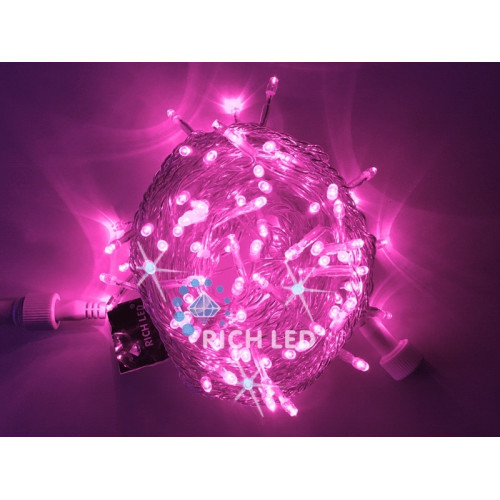 Гирлянда светодиодная розовая с мерцанием 24B, 100 LED, провод прозрачный, IP54 RL-S10CF-24V-T/P