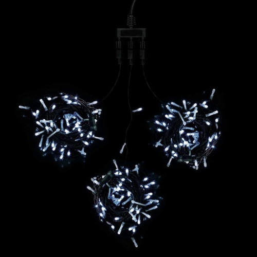 Комплект 3 Белых Нити с Мерцанием Белого Диода по 20м, 600 LED, Провод Черный ПВХ, IP54