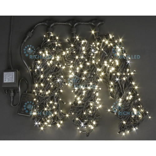 Гирлянда светодиодная белая с мерцанием 24B, 600 LED, провод черный, IP54 RL-S3*20F-B/WW