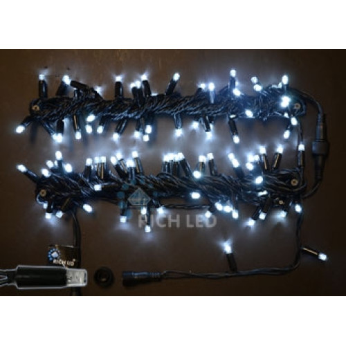 Гирлянда светодиодная белая с мерцанием 220B, 100 LED, провод черный, IP65 RL-S10CF-220V-CB/W