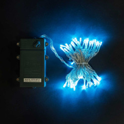 Гирлянда Нить на Батарейках с Таймером 5м Небесно-Голубая, 50 LED, Провод Прозрачный Силикон, IP65
