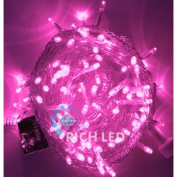 Гирлянда светодиодная розовая постоянного свечения 24B, 100 LED, провод прозрачный, IP54 RL-S10C-24V-T/P